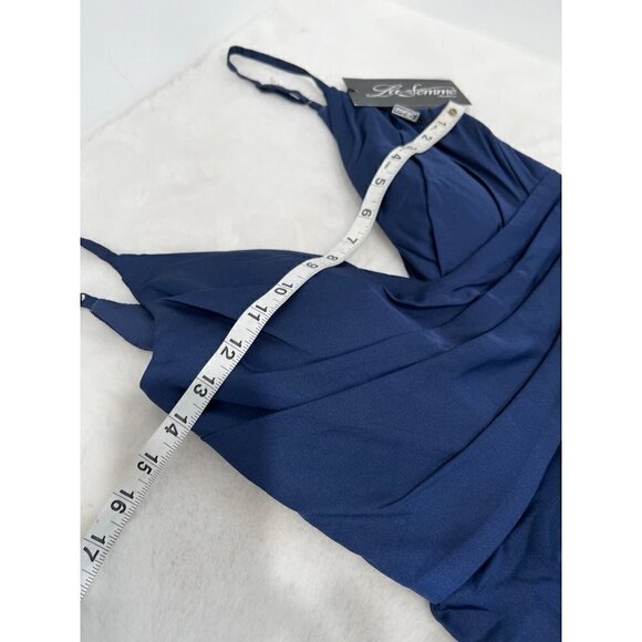 New LA FEMME Size 2 PROM Long Dress 28607 Navy *Stain* - Picture 5 of 16